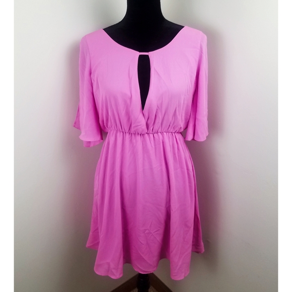 NWT Everly Pink Keyhole Front Chiffon Dress - Picture 1 of 8